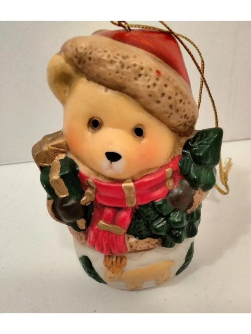 Bear Snowman Figure Santa Hat Christmas Tree Ornament Woodland Cottage Cabin